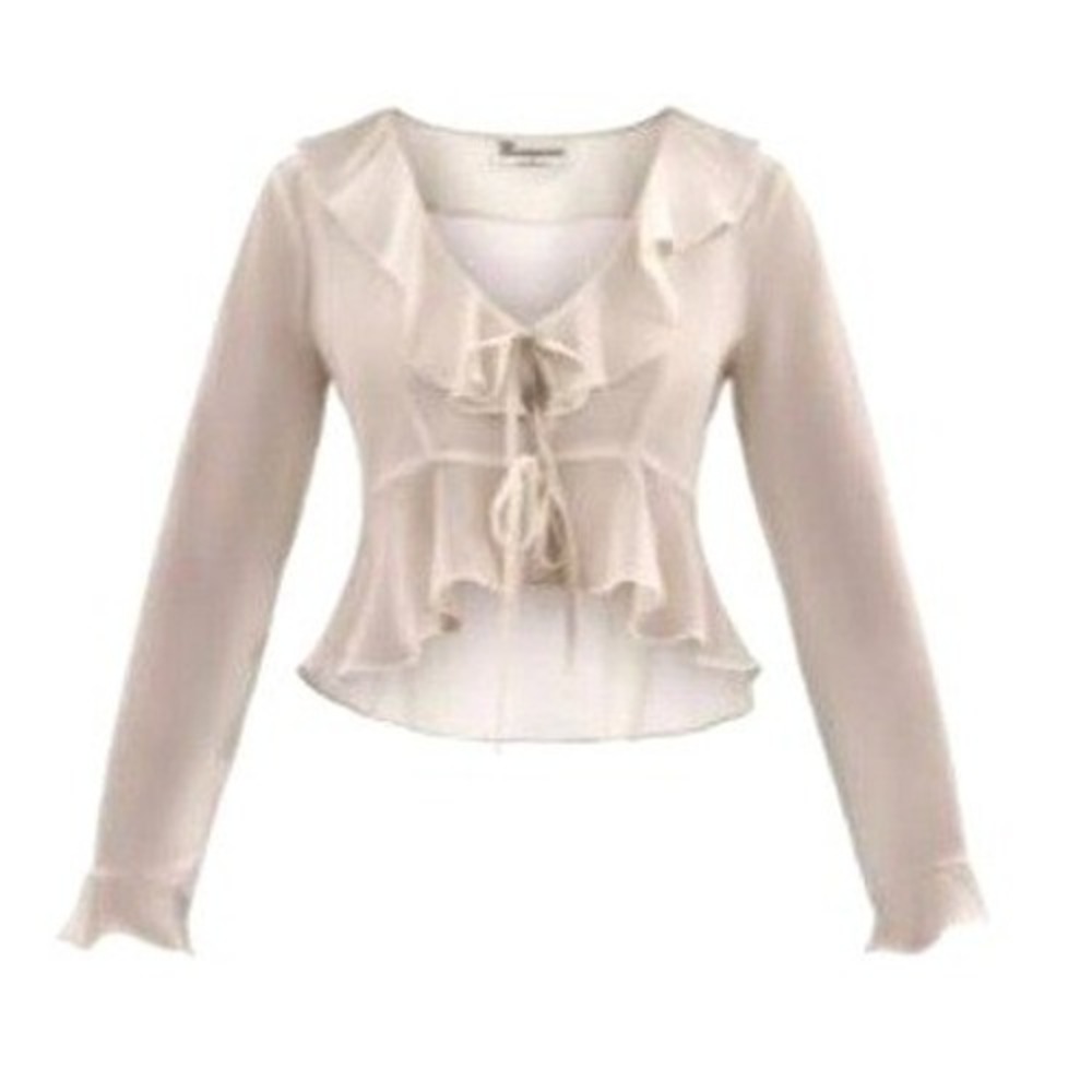 Sheer Fairycore Cream Ruffle Tie Front Peplum Blouse Long Sleeve Large 12-14 - Picture 12 of 12
